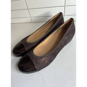 Gabor Hovercraft Ballet Flats W 7 Brown Leather Slip-On Shoes Cap Toe Glitter